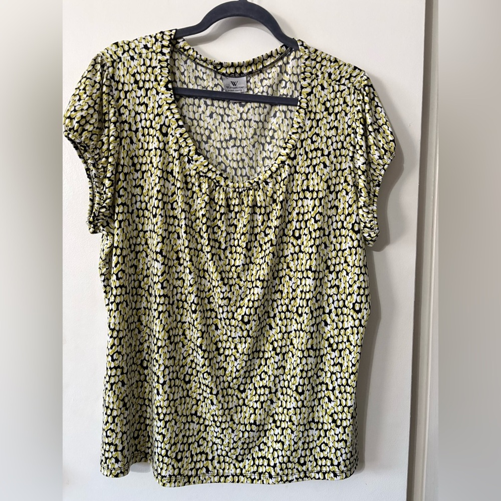 Worthington Woman Plus Size Stretch Elegant Black and Yellow Patterned Blouse Si